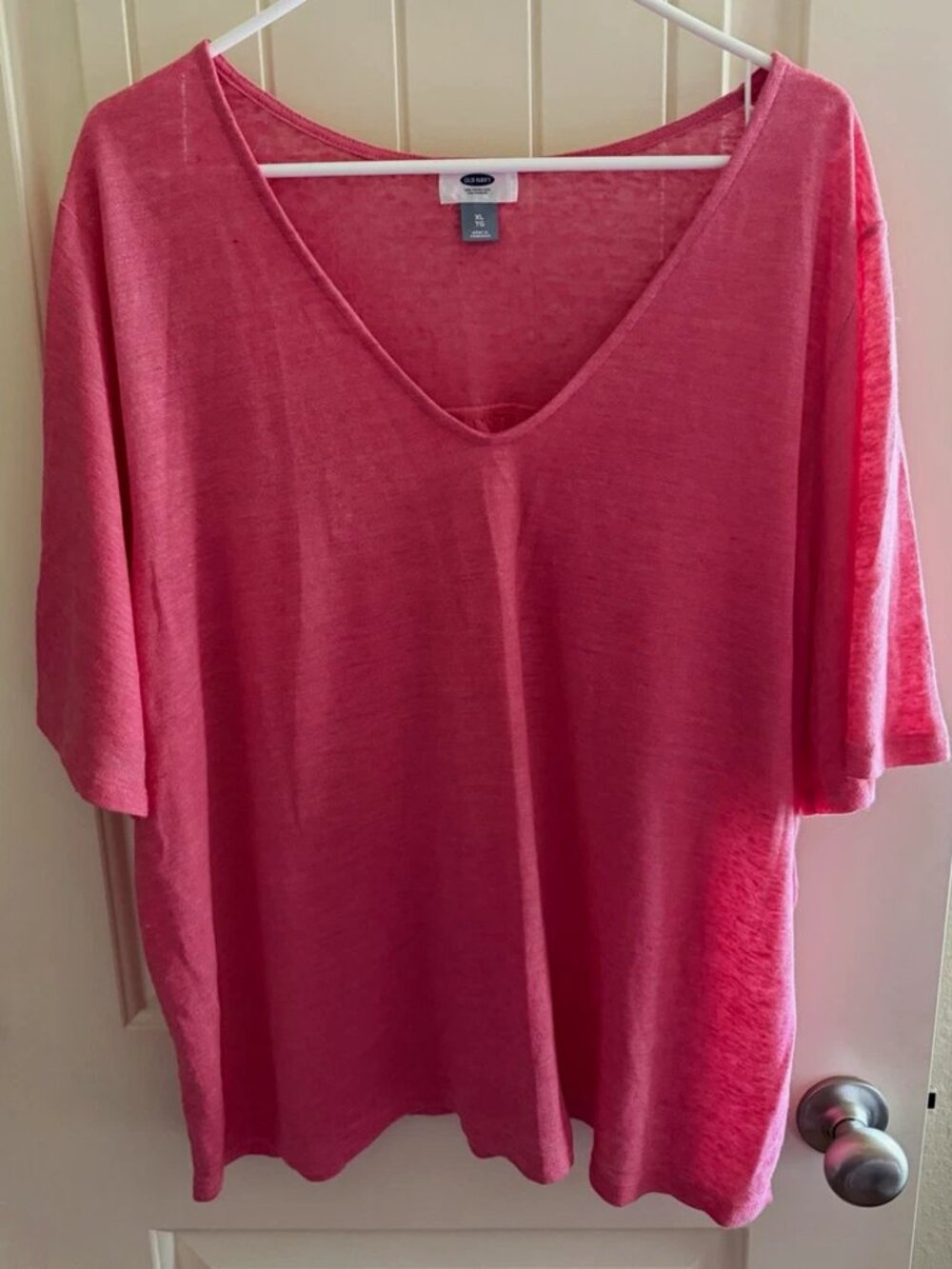 Old Navy Women’s XL Pink V-Neck Short Sleeve Relaxed Knit Pleated Top